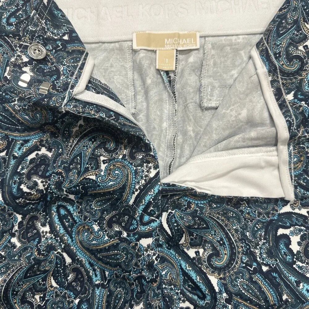 Michael Kors Plus Size Paisley Capri Pants 16W Midnight Blue Stretch New No Tags - Picture 8 of 8